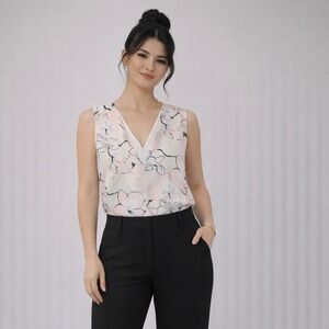 Brooks Brothers Floral V Neck Sleeveless Blouse Women Size 12